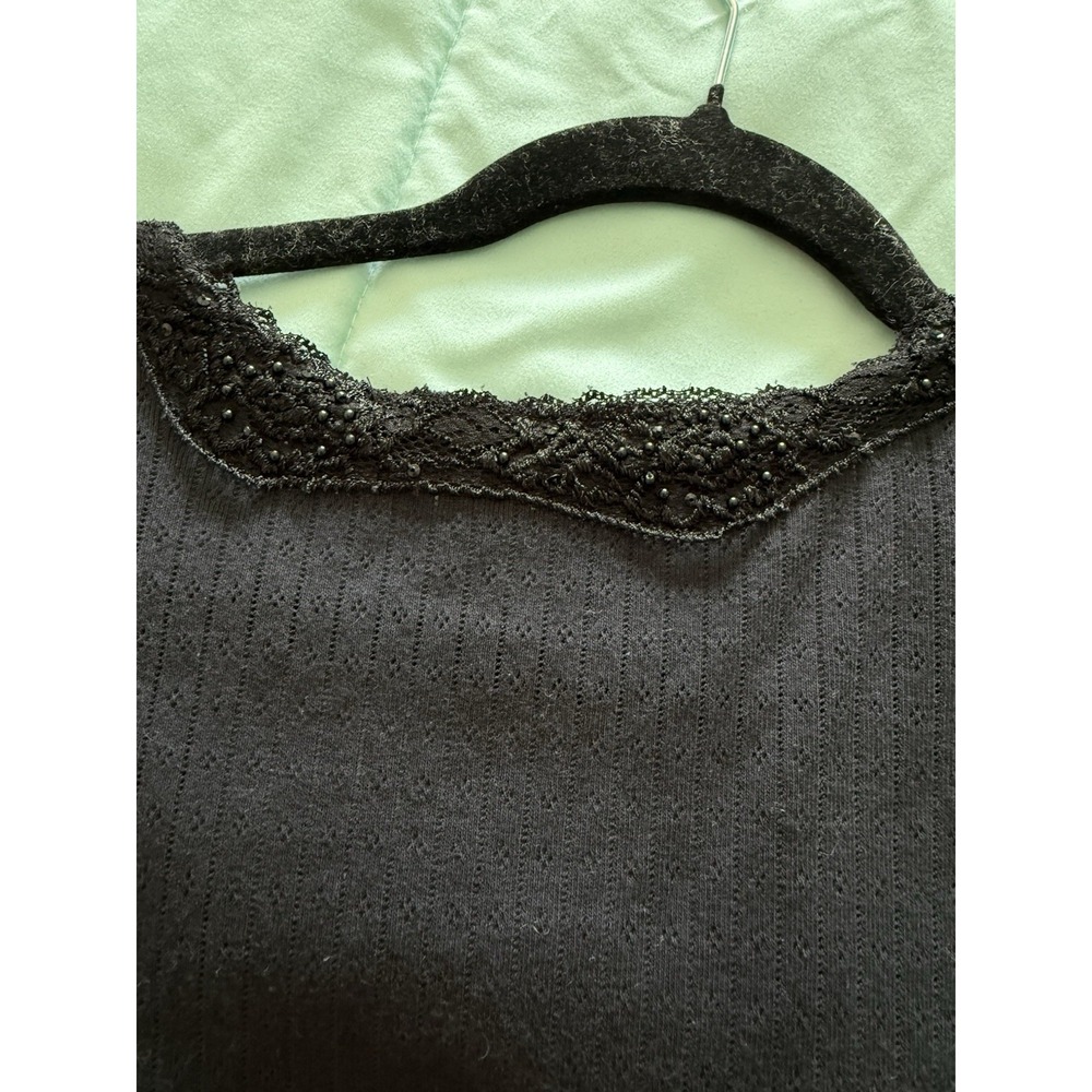 Jus d'Orange Paris Cardigan Top Y2K Black Embellished Pointelle Knit Whimsigoth - Picture 4 of 6